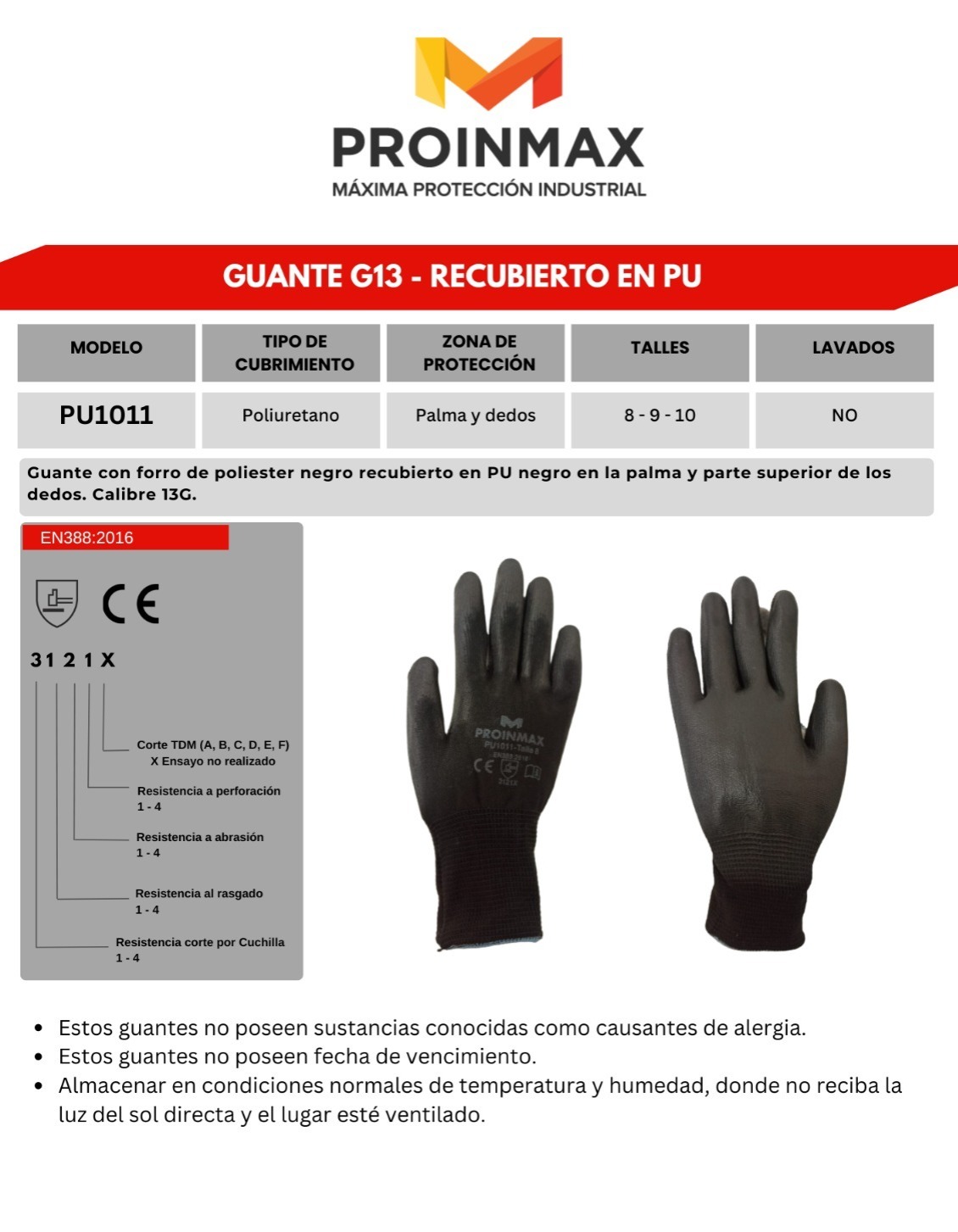 FICHA TECNICA GUANTE PU PROINMAX